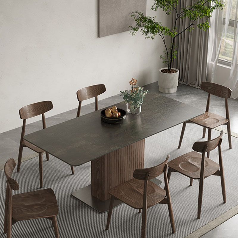 Industrial Kitchen Dinner Table Rectangle Pedestal Dining Table Clearhalo 'Dining Tables & Seating' 'Dining Tables' 'dining_table' 'furn' 'furn_dining_table' 'Furniture' 'Kitchen & Dining Furniture' 1200x1200_6d9d2b09-5f3d-4c72-a481-269a9adee5f6