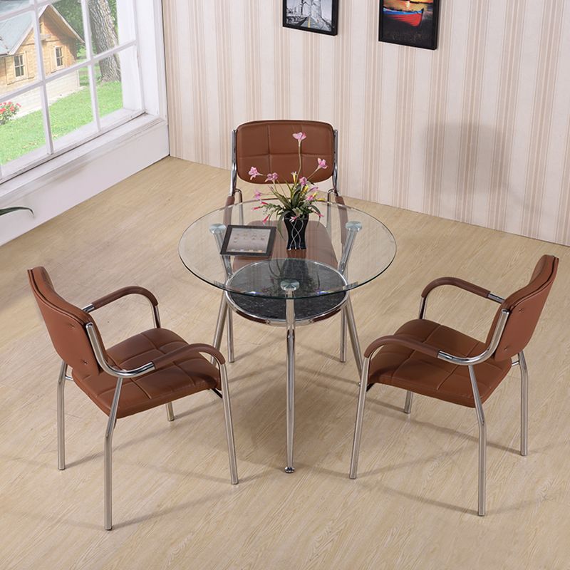 Modern Style Glass Dining Table Clear Round Table with 3 Legs for Home Use Clearhalo ' dining_table' 'Dining Tables & Seating' 'Dining Tables' 'furn' 'furn_dining_table' 'Furniture' 'furniture_dining_table' 'Kitchen & Dining Furniture' 'kitchen&dining_furn' 'kitchen' 'kitchen_dining_table' 1200x1200_6d9e76fb-45f4-477d-b2c6-ce27b4facab3