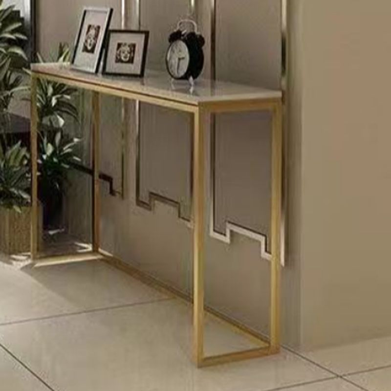 Rectangle Shape Contemporary Console Table Stone Console Sofa Table in White and Gold