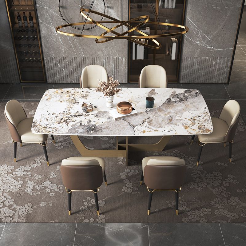 Luxurious Sintered Stone Top Dining Set Rectangle 1/4/5/6/7 Pieces Dining Table Set Clearhalo 'Dining Room Sets' 'Dining Tables & Seating' 'dining_room_set' 'furn' 'furn_dining_room_set' 'Furniture' 'Kitchen & Dining Furniture' 1200x1200_6da6bb8d-b5c4-4f67-bb83-4f4a400ed732