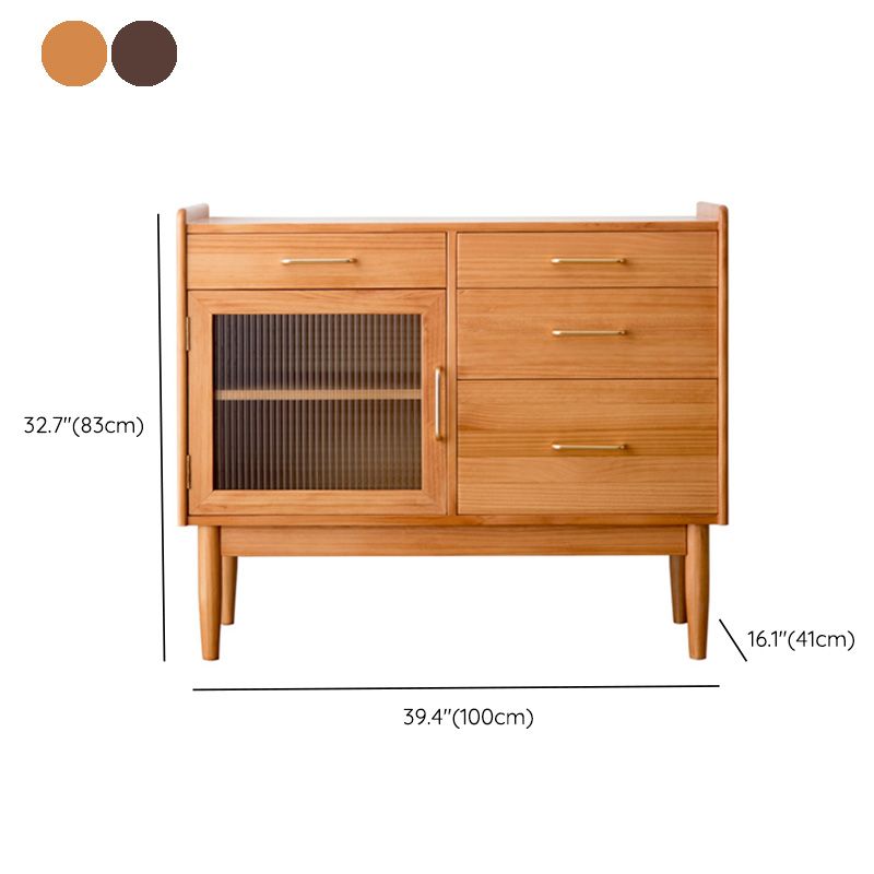 Modern Pine Solid Wood Sideboard 4-drawer Antique Finish Dining Server with Glass Door Clearhalo 'buffet_sideboard' 'Buffets & Sideboards' 'furn' 'furn_buffet_sideboard' 'Furniture' 'Kitchen & Dining Furniture' 1200x1200_6da79a3c-ba77-4ab2-ab25-e3d81e2b46b0