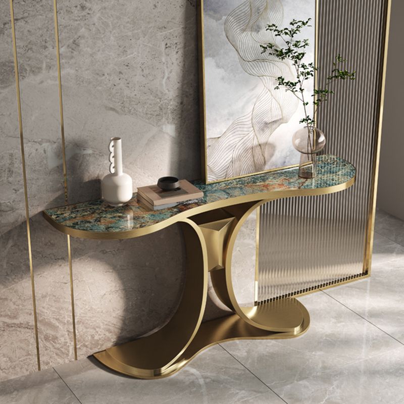 Glam Free Form Console Table with Stainless Steel Bracket for Hall Clearhalo 'Console Tables' 'console_tables' 'Entry & Mudroom Furniture' 'furn' 'furn_console_tables' 'Furniture' 1200x1200_6da81b3f-8998-4f52-9c01-a0497594a8d0