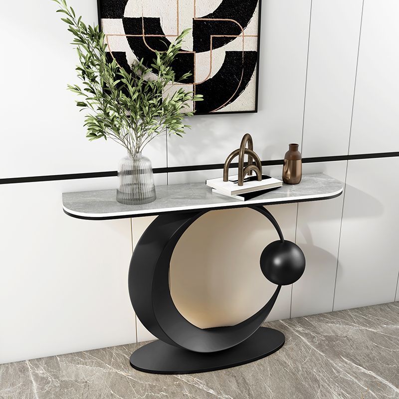 Halbmond zeitgenössischer Konsolen Akzenttisch Antikes Finish -Konsole -Sofa Tisch in Stein