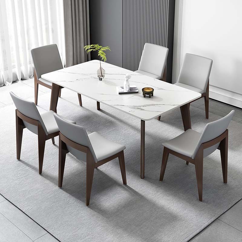 Table à plateau en pierre avec cadre en bois de frêne Table de salle à manger rectangulaire du milieu du siècle