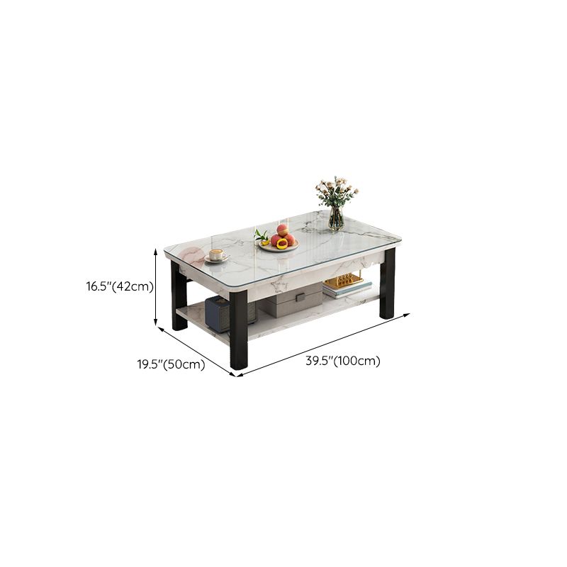 Mesa de centro contemporánea de 16" de alto, mesa de cóctel de café rectangular de piedra