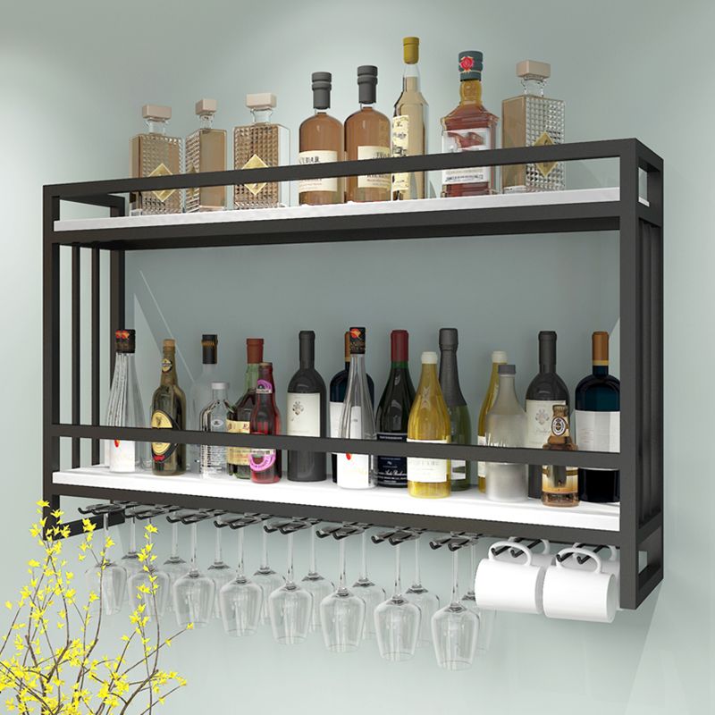 Modern Wall Mounted Wine Racks Metal Wine Jail With Glass Holder & Storage Shelf Clearhalo 'furn' 'furn_wine_racks' 'Furniture' 'Kitchen & Dining Furniture' 'Wine Racks' 'wine_racks' 1200x1200_6dab4fee-0c9c-400f-9f3b-32d3ae811326