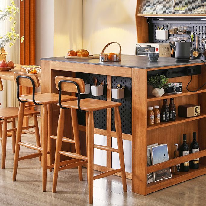 Indoor Solid Wood Bar Stool Low Back Bar Stool with Footrest