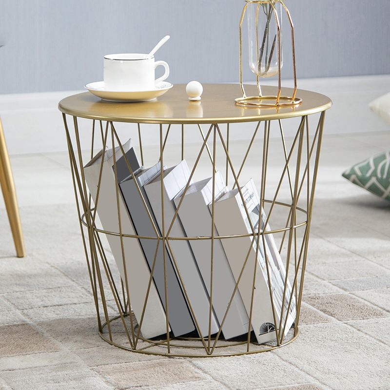 Storage Contemporary Coffee or End Table with Metal Round Top