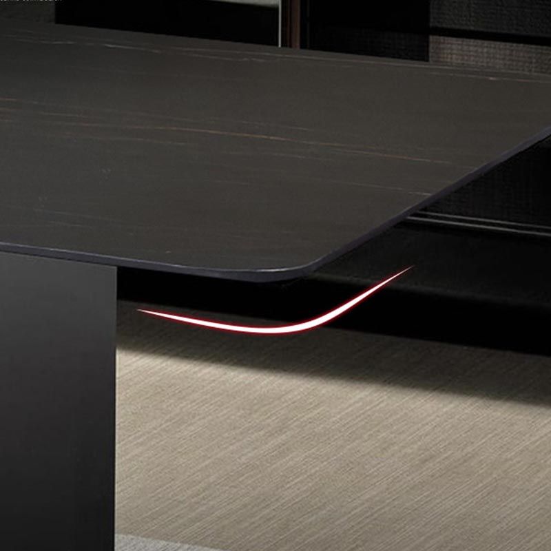 Mesa de comedor rectangular de piedra sinterizada, muebles modernos con base de acero para el hogar