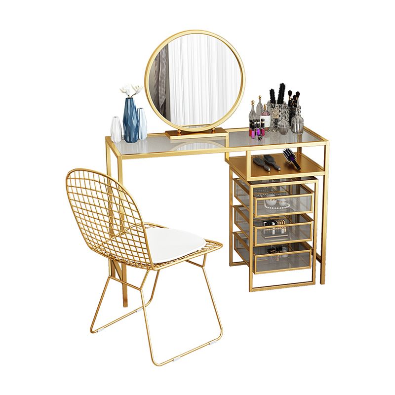Glam Golden Glass Top Make-up Vanity for Bedroom 29.53" Height