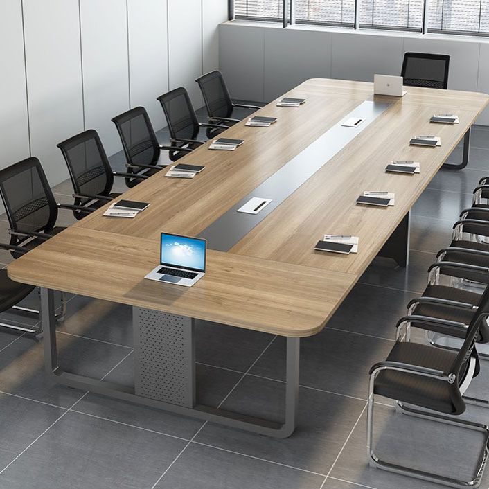 Escritorio de oficina de madera fabricada moderna escritorio rectangular con pedestal de metal