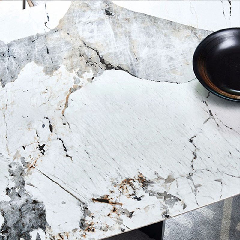 Muebles modernos Mesa de comedor de piedra sinterizada rectangular blanca con patas de metal para el hogar