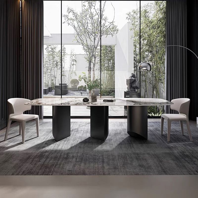 Rectangle Dining Table Sintered Stone Top Modern White Table with Black Legs Clearhalo 'Dining Tables & Seating' 'Dining Tables' 'dining_table' 'furn' 'furn_dining_table' 'Furniture' 'Kitchen & Dining Furniture' 1200x1200_6dbb615a-18c5-47cf-b73b-e252256696d0