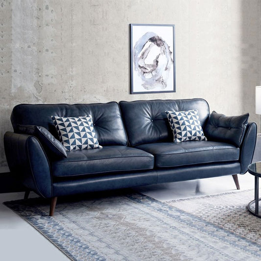 Mid Century Modern Sofa Flare Arm Sofa with Tufted Back in Leather