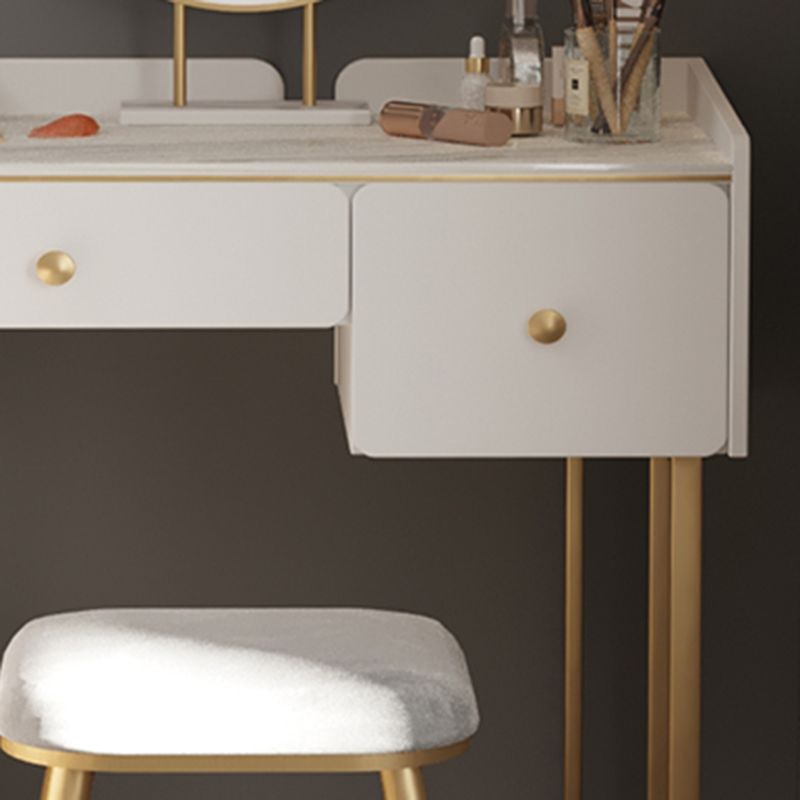 Lussuoso set di vanità con cassetti di stoccaggio 2 con sgabello imbottito in bianco/grigio