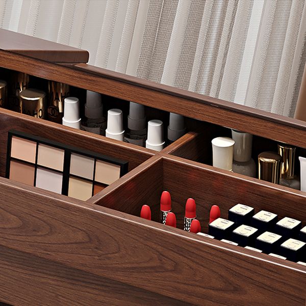 Modern 3 Drawer & Jewelry Vanity Desk Brown Wood Makeup Vanity Desk