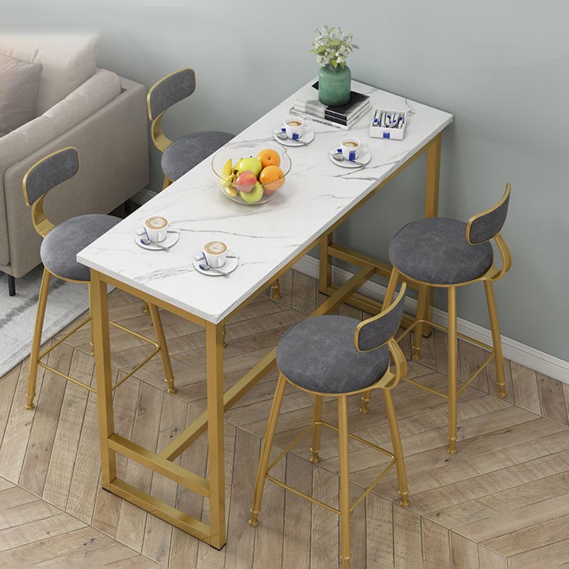 Bistro-Bartisch mit Holzplatte, rechteckiger Bartisch mit goldfarbener Basis für zu Hause