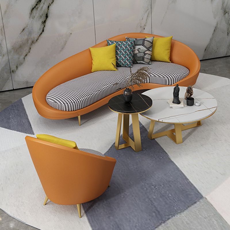 Faux Leather Sloped Arm Sofa Contemporary Curved Sofa in Orange