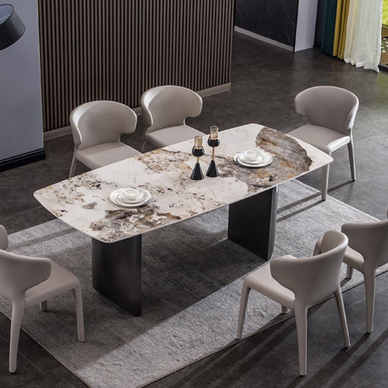 Modern Black Base Dinner Room Kitchen Table Rectangle Stone Dinette Table Clearhalo 'Dining Tables & Seating' 'Dining Tables' 'dining_table' 'furn' 'furn_dining_table' 'Furniture' 'Kitchen & Dining Furniture' 1200x1200_6dc290bb-5732-4e88-a5c0-9226460cd75d