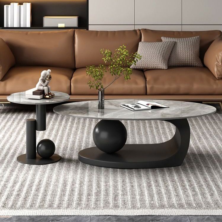 Metal Abstract Base Cocktail Table Glam Slate Top Coffee Table