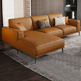 Tan Genuine Leather Sectional/Sofa Square Arm Sectional for Apartment