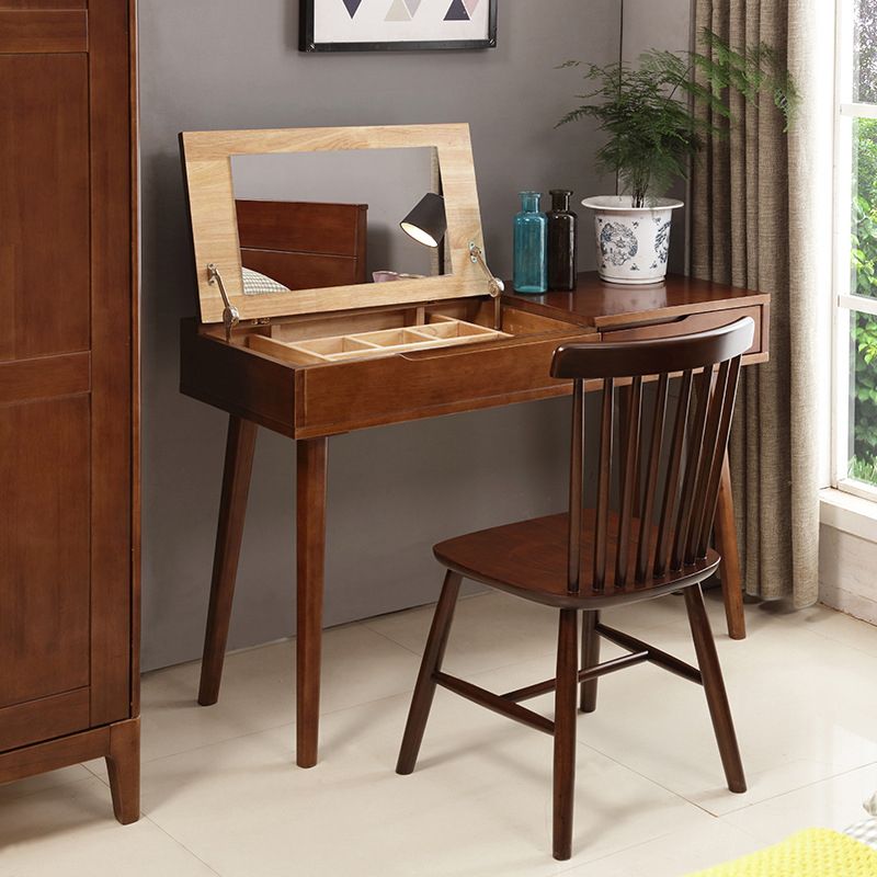 Nordic Flip-Top Vanity Dressing Table Set with Stool 1-Drawer Wood Vanity Table Clearhalo 'Bedroom Furniture' 'furn' 'furn_makeup_vanities' 'Furniture' 'Makeup Vanities' 'makeup_vanities' 1200x1200_6dcacec0-13ff-4ec1-a8aa-66e383417d94