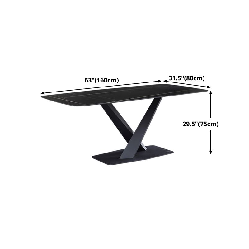 Industrial Black Table for Restaurant Rectangle Dining Table with Pedestal Base Clearhalo 'Dining Tables & Seating' 'Dining Tables' 'dining_table' 'furn' 'furn_dining_table' 'Furniture' 'furniture_dining_table' 'Kitchen & Dining Furniture' 'kitchen' 'kitchen_dining_table' 1200x1200_6dcb221c-2263-4f77-a856-41cbb38f9d3b