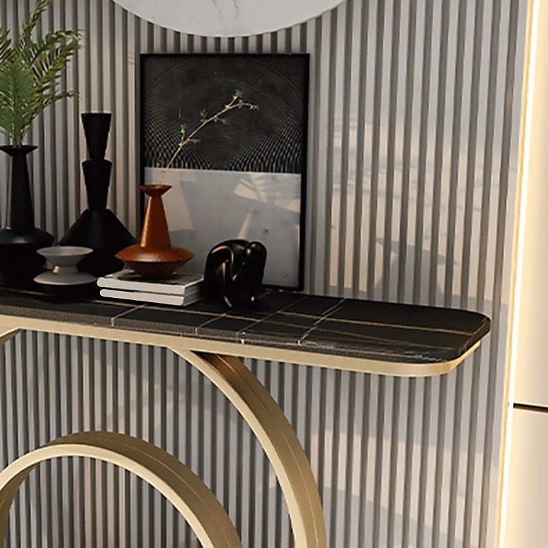 Mesa de acento top rectángulo de estilo glamour con tapa de piedra e base de irone para hall