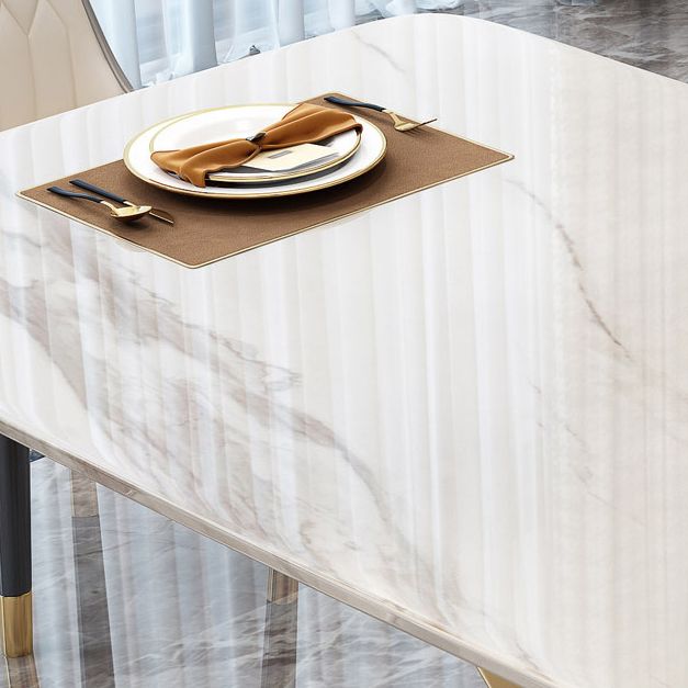 Glam Sintered Stone Kitchen Dining Table Rectangle Standard Dining Table with Pedestal Base Clearhalo ' dining_table' 'Dining Tables & Seating' 'Dining Tables' 'furn' 'furn_dining_table' 'Furniture' 'furniture_dining_table' 'Kitchen & Dining Furniture' 'kitchen&dining_furn' 'kitchen' 'kitchen_dining_table' 1200x1200_6dd0458b-13f1-4bda-9b1b-9d8015131712