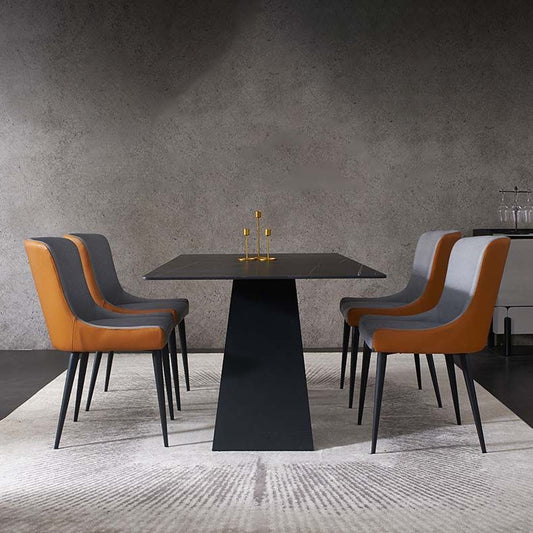 Tavolo da pranzo industriale nero rettangolare tavola in pietra con base di metallo