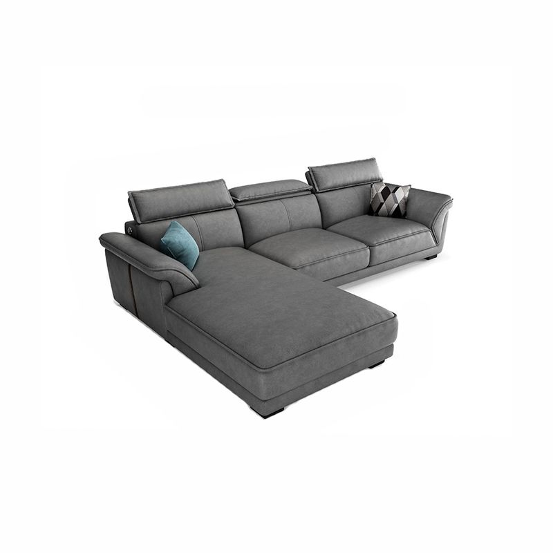 Modern Faux Leather Sectional Sofa 33.46"High Flared Arm Sofa and Chaise, Grey Clearhalo 'furn' 'furn_sectionals' 'Furniture' 'furniture_sectionals' 'kitchen' 'kitchen_sectionals' 'Living Room Furniture' 'Sectionals' 1200x1200_6dd7344f-83d6-40b8-8722-f577988f9c76