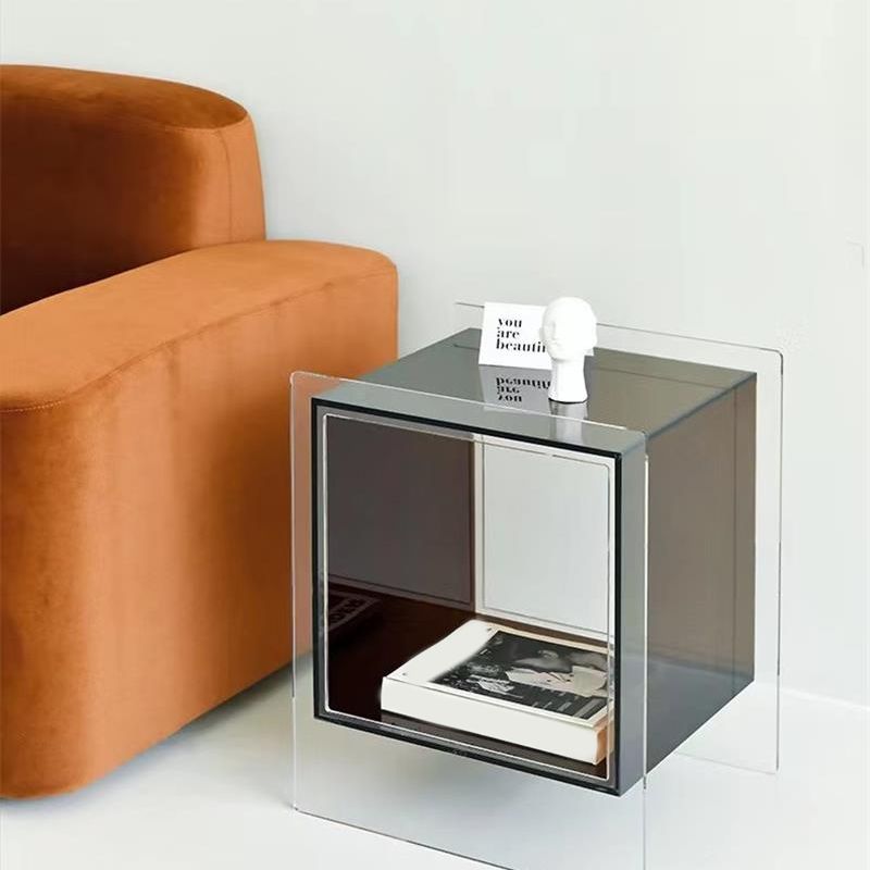Glam End Slide Table Plastic Sled Rectangular with Shelf Living Room Corner Table Clearhalo 'Coffee & Accent Tables' 'End & Side Tables' 'end_side_tables' 'furn' 'furn_end_side_tables' 'Furniture' 'Living Room Furniture' 1200x1200_6dd912b1-89c6-45ad-a28b-52e4ee551d74
