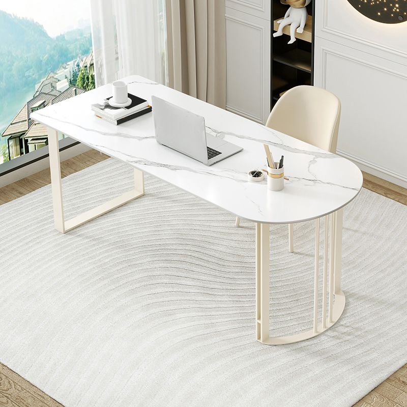 Contemporary Stone Writing Desk Bedroom Office Desk with White Legs Clearhalo 'furn' 'furn_office_desk' 'Furniture' 'Office Desks' 'Office Furniture' 'office_desk' 1200x1200_6de0db1d-3211-4bcb-8a73-c568cb840f3e