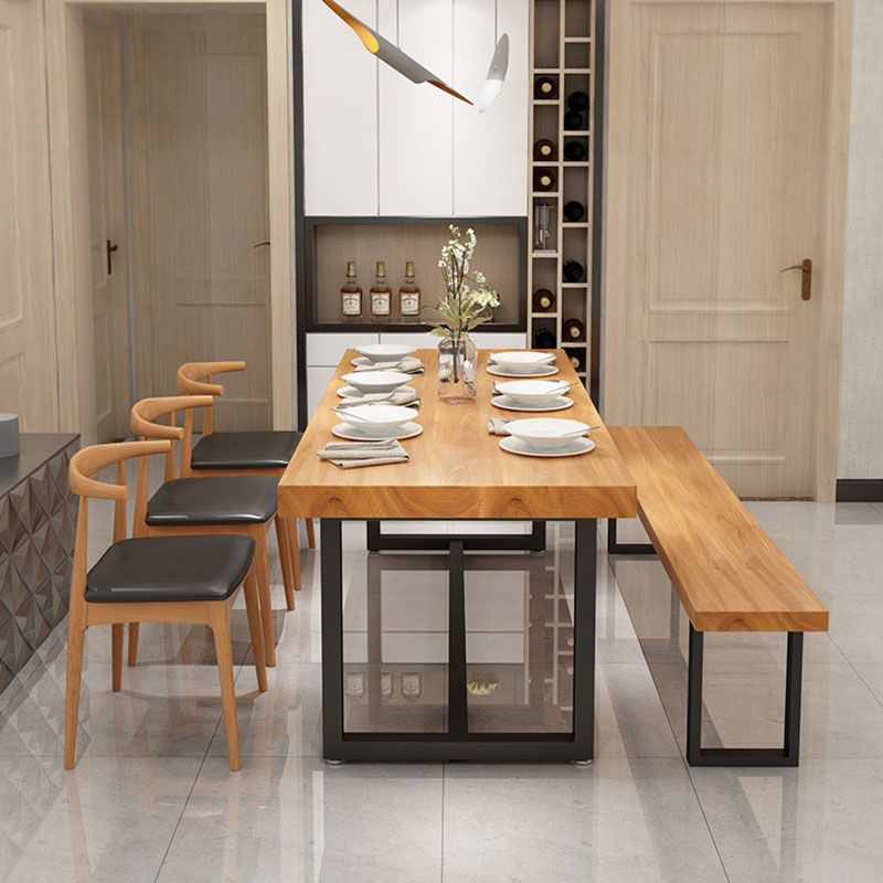 Pine Wood Top Dining Table Industrial Rectangle Table with Trestle Base in Black Clearhalo 'Dining Tables & Seating' 'Dining Tables' 'dining_table' 'furn' 'furn_dining_table' 'Furniture' 'furniture_dining_table' 'Kitchen & Dining Furniture' 'kitchen' 'kitchen_dining_table' 1200x1200_6de4845e-706d-49a4-8485-625c03831446