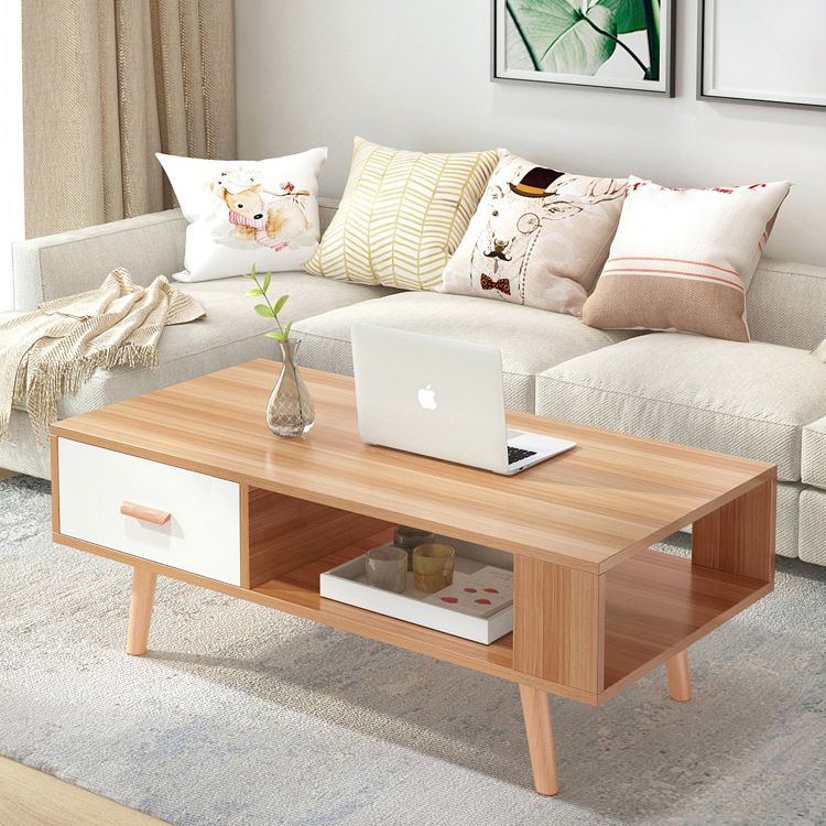 Contemporary 4 Legs Cocktail Table Wood 1 Single Coffee Table with Drawers Clearhalo 'Coffee & Accent Tables' 'Coffee Tables' 'coffee_tables' 'furn' 'furn_coffee_tables' 'Furniture' 'furniture_coffee_tables' 'Living Room Furniture' 1200x1200_6de98f38-1d28-4c9f-bf9e-812651dbfaa0