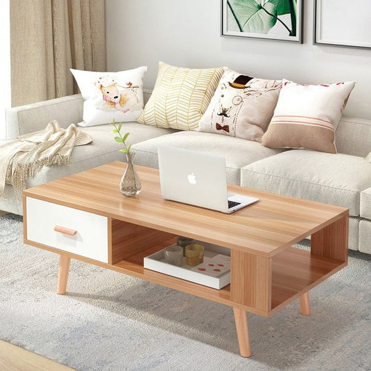 Contemporary 4 Legs Cocktail Table Wood 1 Single Coffee Table with Drawers