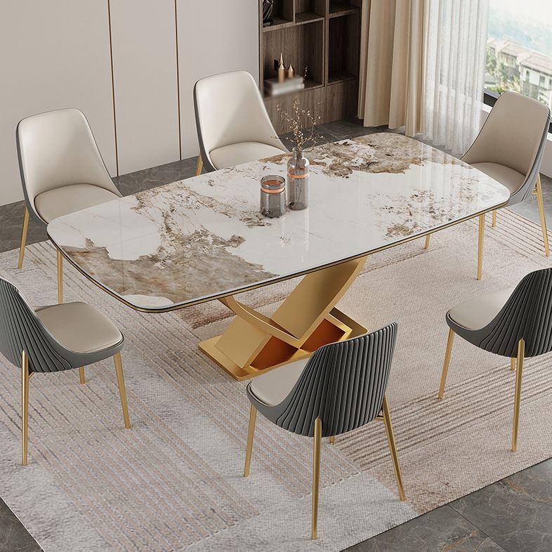 Luxury Sintered Stone Top Dining Set Rectangle 1/2/5/6/7 Pieces Dining Table with Chairs Clearhalo 'Dining Room Sets' 'Dining Tables & Seating' 'dining_room_set' 'furn' 'furn_dining_room_set' 'Furniture' 'furniture_dining_room_set' 'Kitchen & Dining Furniture' 1200x1200_6dedb7de-5b76-4576-af60-5c74d90783a3