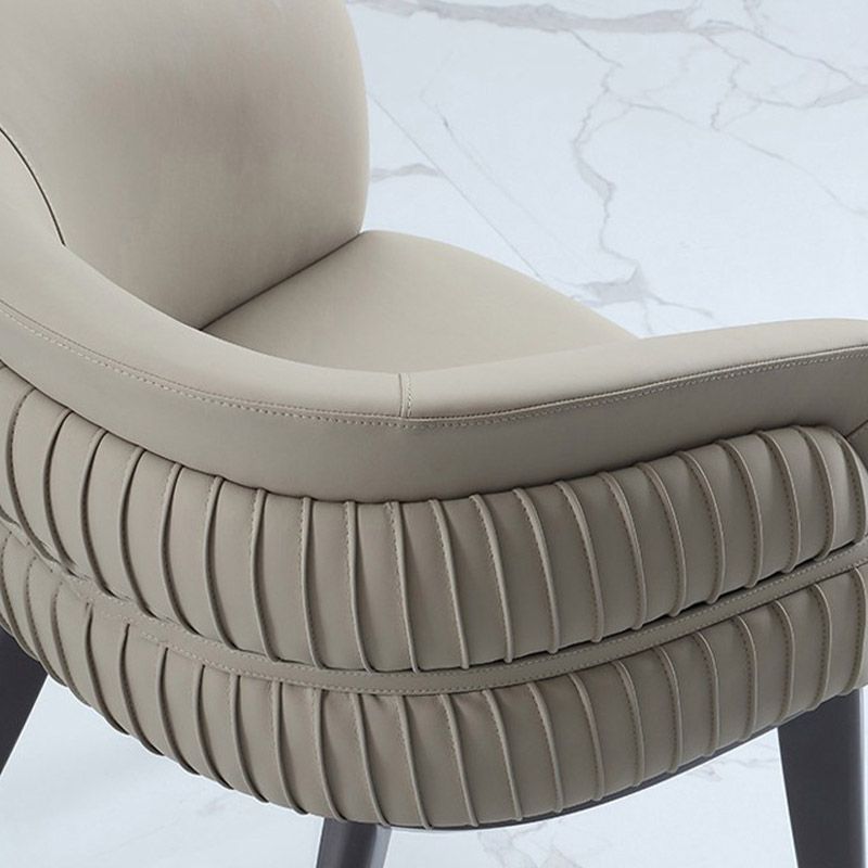 Contemporary Arm Chair Faux Leather Solid Back Dining Room Chair for Home