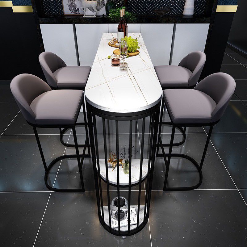 Industrial Free Form Bar Height Table Metal and Stone Bar Table with Double Pedestal Clearhalo 'Bar Furniture' 'Bar Tables' 'bar_tables' 'furn' 'furn_bar_tables' 'Furniture' 'Kitchen & Dining Furniture' 1200x1200_6df58fdd-7fb3-44cb-98d1-f301be9f2787
