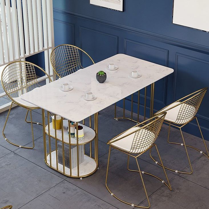 Glam 1/2/5 Pieces Dining Set Rectangle Stone Dining Table Set for Kitchen Clearhalo 'Dining Room Sets' 'Dining Tables & Seating' 'dining_room_set' 'furn' 'furn_dining_room_set' 'Furniture' 'furniture_dining_room_set' 'Kitchen & Dining Furniture' 1200x1200_6df82f0f-8bcc-4302-ae1e-9c8a54199531