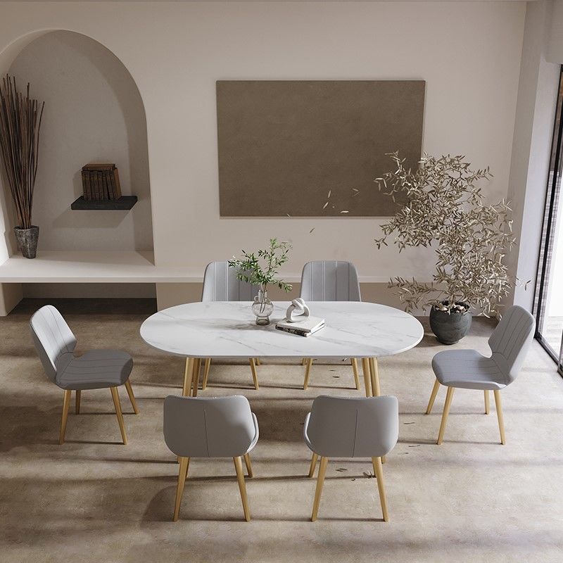 Modern Oval Dinette Table White Home Kitchen Dinner Stone Top 4-foot Resin Table Clearhalo 'Dining Tables & Seating' 'Dining Tables' 'dining_table' 'furn' 'furn_dining_table' 'Furniture' 'furniture_dining_table' 'Kitchen & Dining Furniture' 1200x1200_6dfeda50-4285-48a5-8d65-310cc14fb8c3