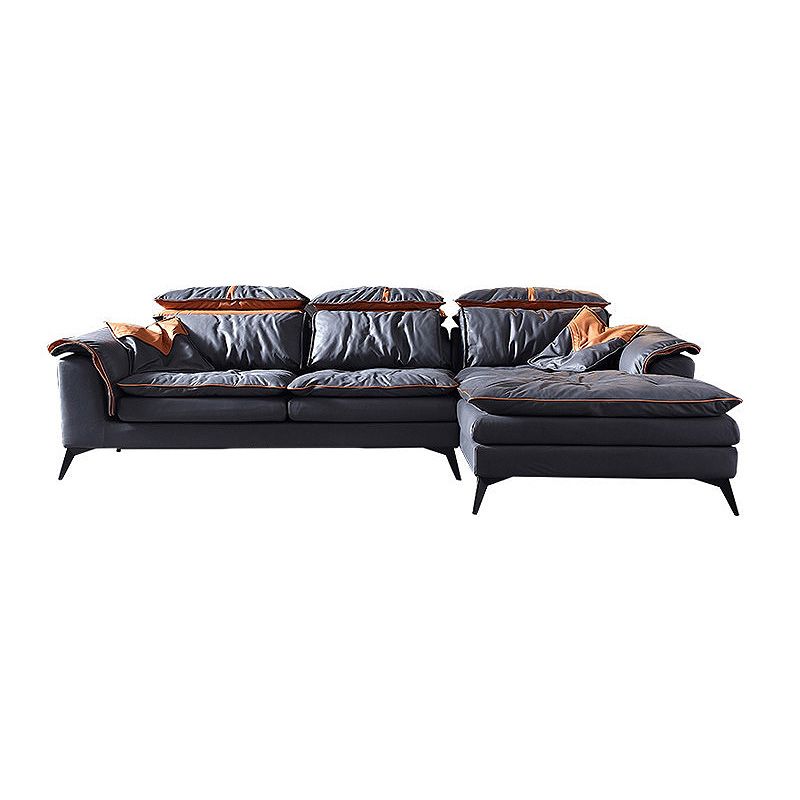 Pillow Top Arm Sectionals 26.22"High Faux Leather Cushion Back Sofa, Black Clearhalo 'furn' 'furn_sectionals' 'Furniture' 'furniture_sectionals' 'Living Room Furniture' 'Sectionals' 1200x1200_6dff75fa-8243-4e2a-866b-a39c998c82f8