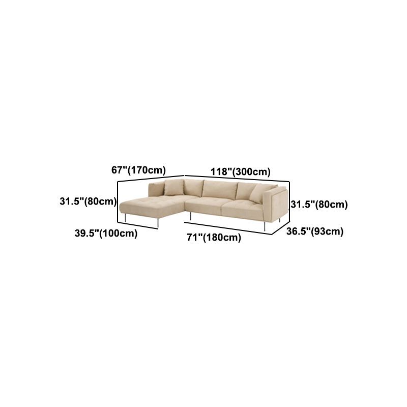 Nordic Style Sectional Feather Cushion Filled Flannelette Beige Sofa