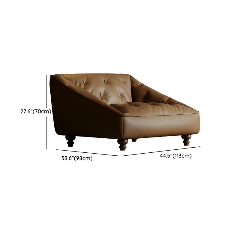 Mid-Century Modern Sloped Arm Sofa Tufted Genuine Leather Sofa in Brown