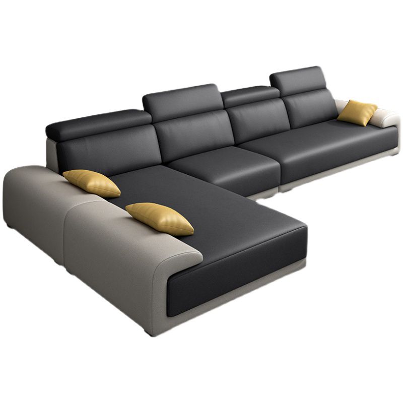Modern Faux Leather Pillow Top Arm Sectional Stain-Resistant Sofa with Removable Cushions Clearhalo 'furn' 'furn_sectionals' 'Furniture' 'furniture_sectionals' 'Living Room Furniture' 'Sectionals' 1200x1200_6e02bf7e-476f-4322-a634-54aec802a648