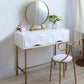 Glam Wood Vanity Table in White 31.5" H Dressing Table with Mirror and Stool