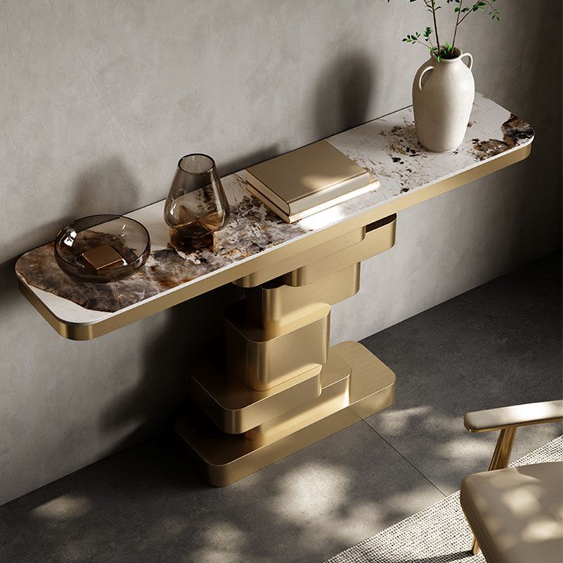 Glam Rectangle Console Table Stone Console Accent Table for Hall