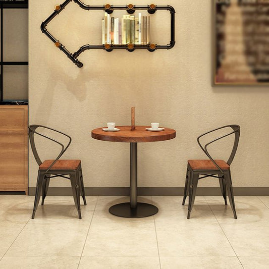 キッチンとダイニングルーム用のメタルモダンラウンド屋内テーブルパインウッドトップテーブル