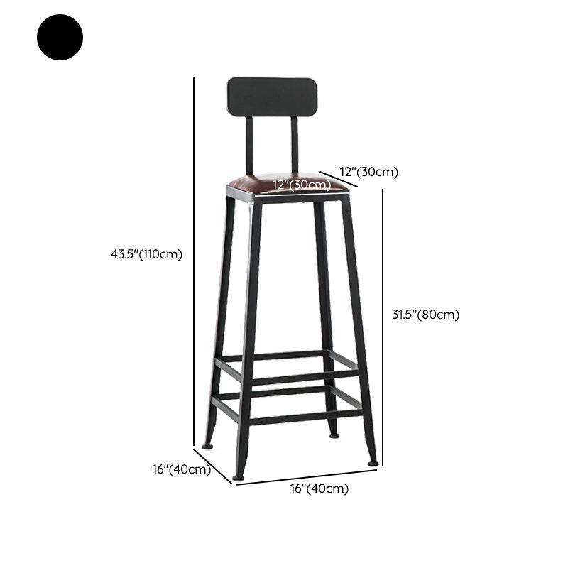 Industrial Armless Counter Stool Iron Bar Stool with Leather Cushion and Footrest