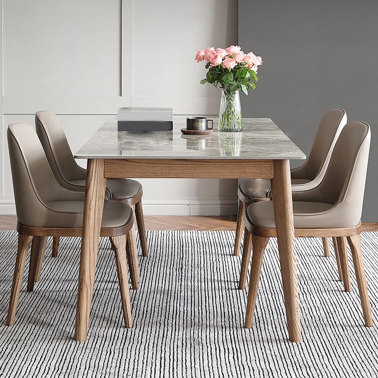 Sintered Stone Top Rectangle Table in Grey Kitchen Table with Wooden Base and 4 Legs Clearhalo ' dining_table' 'Dining Tables & Seating' 'Dining Tables' 'furn' 'furn_dining_table' 'Furniture' 'furniture_dining_table' 'Kitchen & Dining Furniture' 'kitchen&dining_furn' 'kitchen' 'kitchen_dining_table' 1200x1200_6e17a5de-c5f9-4cf1-a5b2-e2b74eab6728